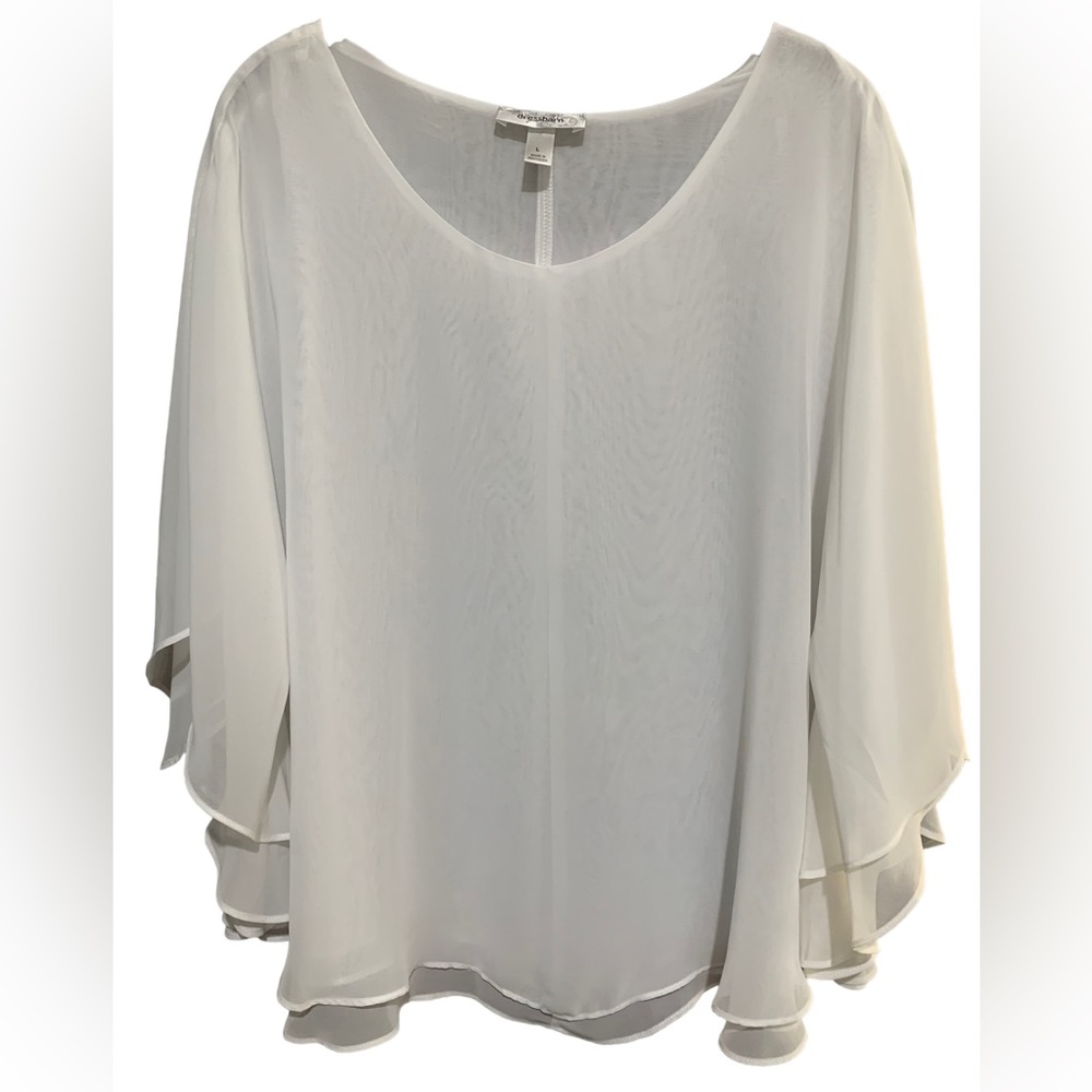⭐️5/$25 DRESS BARN Georgette Poncho Blouse L White only tried on